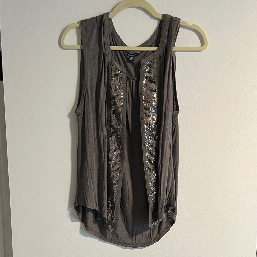 American Eagle Outfitters Gray Sequin Tank Top